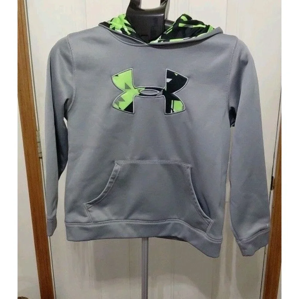 Kid's Under Armour Gray Hoodie with Neon Logo Size M